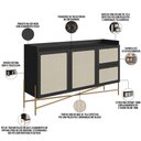 Ver imagem 3 de Aparador Buffet para Sala de Jantar 139cm Industrial Indy A03 Nero Dourado - Lyam Decor