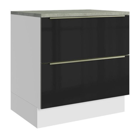 Balcão de Cozinha 80 cm 2 Gavetas Branco/Preto Lux Madesa