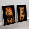 2 Quadros Decorativos Leão e Leoa no Tronco Sala Quarto Casa Escritório - 3