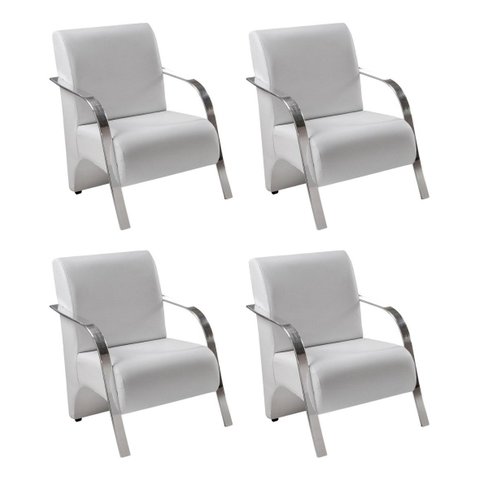 Kit 4 Poltronas Sevilha Braço Metal Cadeira Decorativa Recepção Sala Escritório - Corino Branco