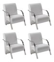 Ver imagem 1 de Kit 4 Poltronas Sevilha Braço Metal Cadeira Decorativa Recepção Sala Escritório - Corino Branco