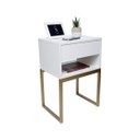 Ver imagem 1 de Mesa de Cabeceira Eco Industrial 40cm Branco Gaveta Superior Pés Ferro Dourado para Quarto Cama