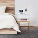 Ver imagem 5 de Mesa de Cabeceira Eco Industrial 40cm Branco Gaveta Superior Pés Ferro Dourado para Quarto Cama
