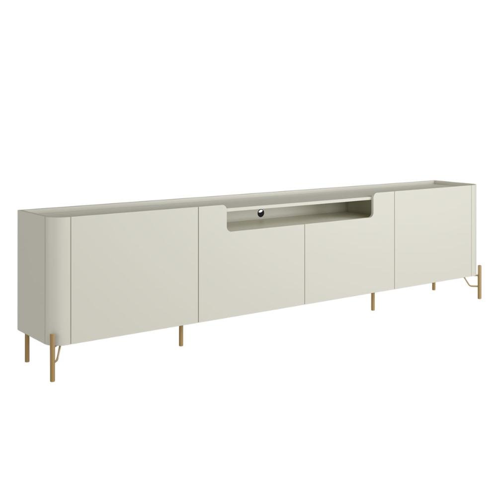 Rack com 4 Portas Lisas 220cm para Sala 100% Mdf Pés Metal Cor:luna com Dourado - 1