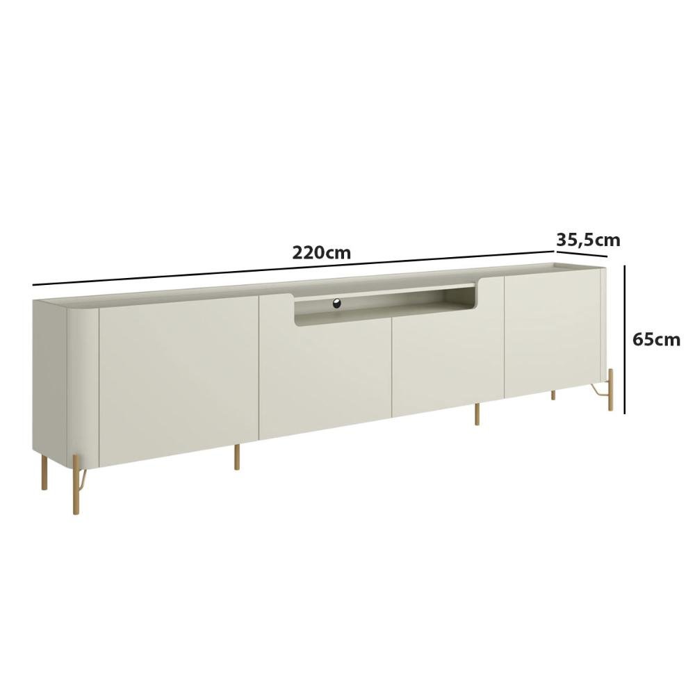 Rack com 4 Portas Lisas 220cm para Sala 100% Mdf Pés Metal Cor:luna com Dourado - 2