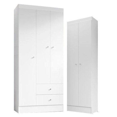 Guarda Roupa Solteiro Versa 3 Portas Branco Rosa Flex Fosco com Armário Multiuso Aura Branco Fosco -