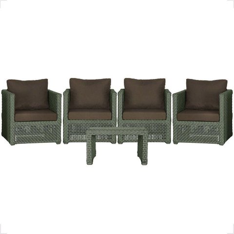 Mesa e 4 Poltronas Madri Corda Náutica Estofado 9 Trama Verde