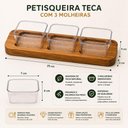 Ver imagem 7 de Kit Tabua Petisqueira Madeira 3 Molheiras Bandeja Teca Completa Ramequim Aperitivos Rustica Porta Mo