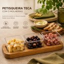Ver imagem 3 de Kit Tabua Petisqueira Madeira 3 Molheiras Bandeja Teca Completa Ramequim Aperitivos Rustica Porta Mo