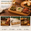 Ver imagem 6 de Kit Tabua Petisqueira Madeira 3 Molheiras Bandeja Teca Completa Ramequim Aperitivos Rustica Porta Mo