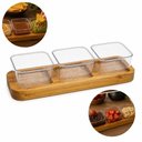 Ver imagem 2 de Kit Tabua Petisqueira Madeira 3 Molheiras Bandeja Teca Completa Ramequim Aperitivos Rustica Porta Mo