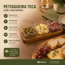 Ver imagem 5 de Kit Tabua Petisqueira Madeira 3 Molheiras Bandeja Teca Completa Ramequim Aperitivos Rustica Porta Mo