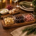 Ver imagem 1 de Kit Tabua Petisqueira Madeira 3 Molheiras Bandeja Teca Completa Ramequim Aperitivos Rustica Porta Mo