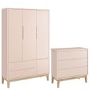Ver imagem 1 de Cômoda Gaveteiro e Guarda Roupa Infantil 3 Portas New Classic Rosa com Pés Madeira Natural - Reller