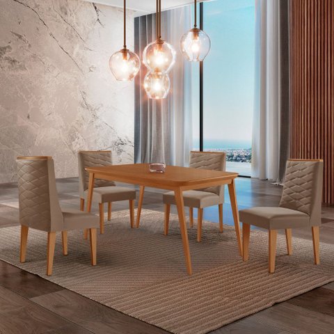 Mesa de Jantar Copper 120cm Tampo Canto Mdf com 4 Cadeiras Safira Moderna Mobília