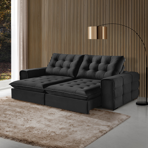Sofá 180 Galliano Retrátil Reclinável Conforto Sofisticação:preto