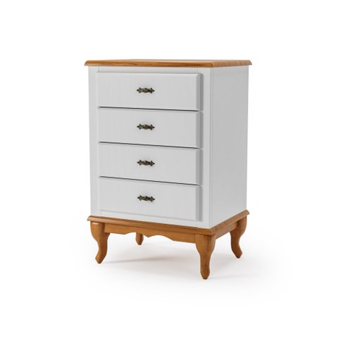 Mesa de Cabeceira 4 Gavetas Pés Luiz Xv Clássica Mdf Quarto Branco - Imbuia