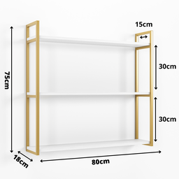 Prateleira para Sala Estilo Industrial 3 Níveis Dourado 75x18x80 Mdf Branco - 4