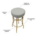 Ver imagem 4 de Banqueta Altura 65cm Bar Giratória cor Dourado fosco assento cinza Kit 3 unidades Poltronas do Sul B