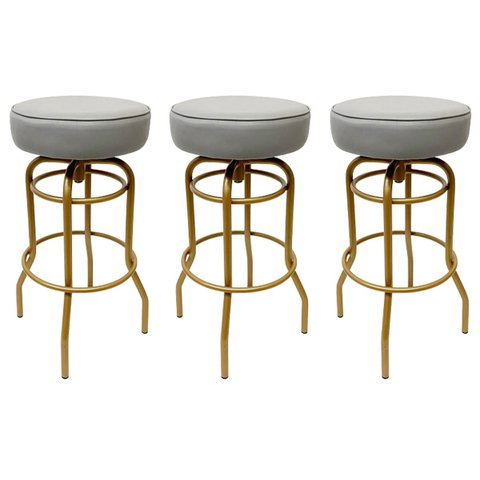 Banqueta Altura 65cm Bar Giratória cor Dourado fosco assento cinza Kit 3 unidades Poltronas do Sul B