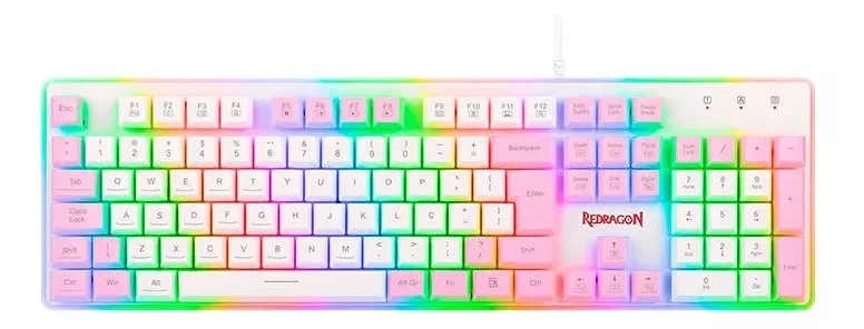 Ver imagem 1 de Teclado Gamer com Fio Membrana Redragon K509wp-rgb Dyaus 2 Cor Branco com Rosa