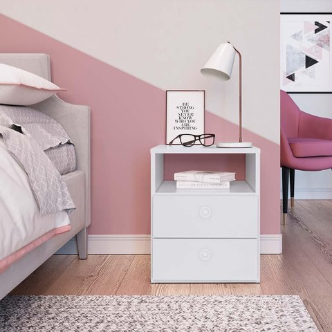 Mesa de Cabeceira 2 Gavetas Branco Moderno Art In Móveis