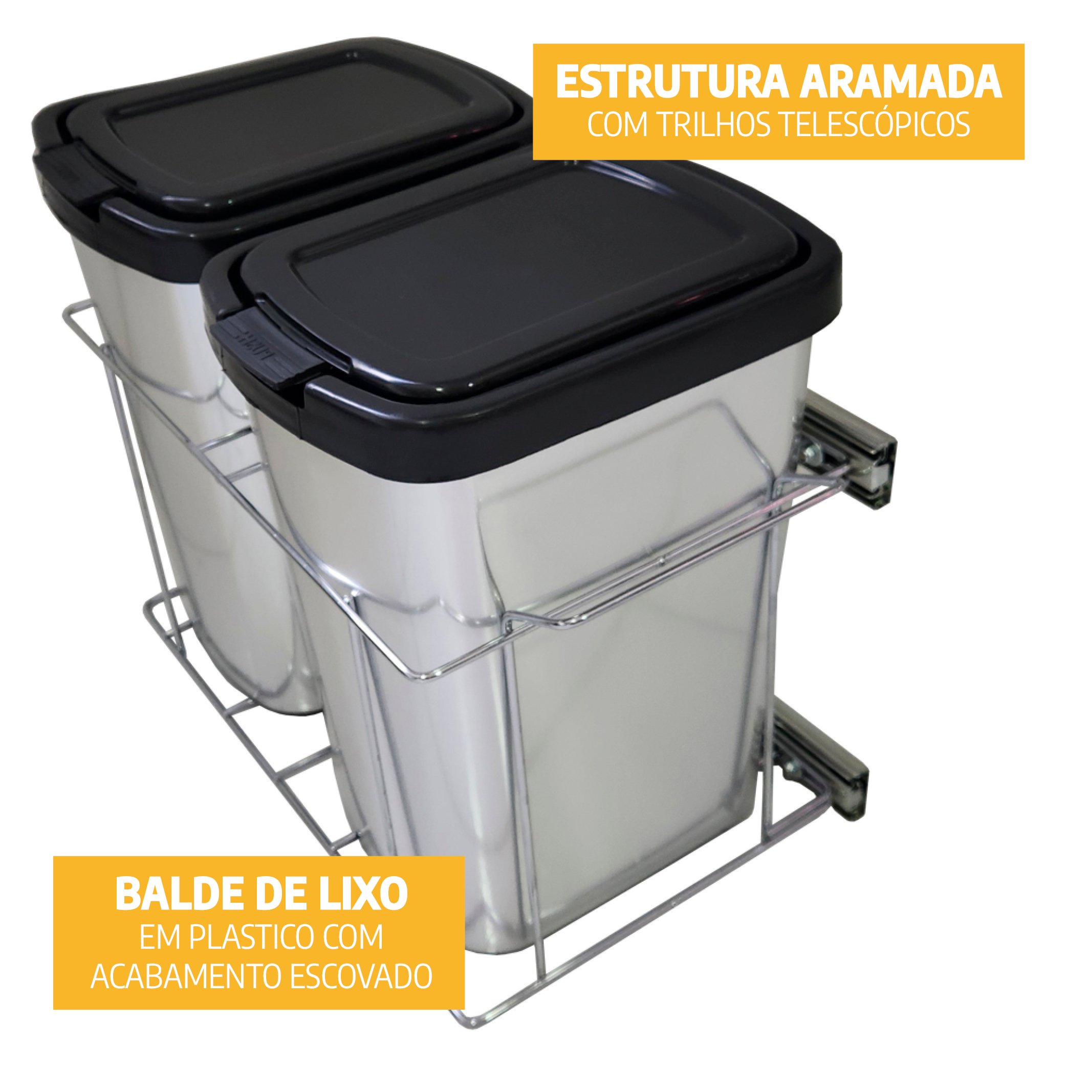 Lixeira Lateral Deslizante Dupla Escovada Prata 18l - 2