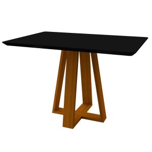 Mesa De Jantar Para 4 Lugares Tampo Retangular Com Vidro 1,20m Lectus Ypê Preto New Ceval 23118.964 