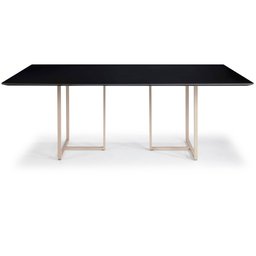 Mesa Jantar Macapá Aço Carbono Dourado Tampo Laca Preto + Vidro - 1