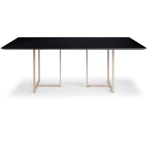 Mesa Jantar Macapá Aço Carbono Dourado Tampo Laca Preto + Vidro