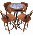 Ver imagem 1 de Conjunto Mesa Bistrô Alta Redonda 60cm + 4 Banquetas Bar Varanda Pub - Azulejo Português - Natural
