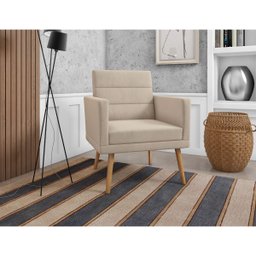 Poltrona Decorativa Lux Sala Recepção Suede Bege Pés Palito - 1