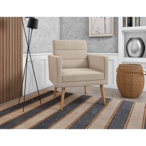 Poltrona Decorativa Lux Sala Recepção Suede Bege Pés Palito