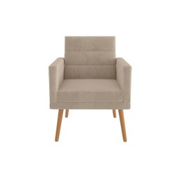 Poltrona Decorativa Lux Sala Recepção Suede Bege Pés Palito - 2