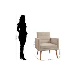 Poltrona Decorativa Lux Sala Recepção Suede Bege Pés Palito - 4