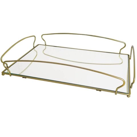 Bandeja Decorativa Espelhada Dourada 44,5x26,5cm Duler