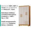 Ver imagem 5 de Guarda Roupa Solteiro 4 Portas 2 Gavetas 188x99 cm Madri Cedro Areia Rudk