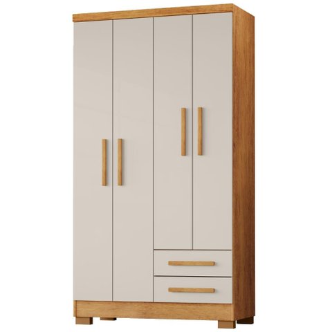 Guarda Roupa Solteiro 4 Portas 2 Gavetas 188x99 cm Madri Cedro Areia Rudk