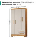 Ver imagem 3 de Guarda Roupa Solteiro 4 Portas 2 Gavetas 188x99 cm Madri Cedro Areia Rudk