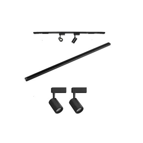 Kit Trilho Eletrificado 1m 2 Spots Led 7w Preto 6500K Luz Fria