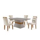 Ver imagem 3 de Conjunto Sala de Jantar Mesa 4 Cadeiras Luísa Yescasa Branco/Veludo Creme/Off White/Imbuia