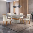 Ver imagem 1 de Conjunto Sala de Jantar Mesa 4 Cadeiras Luísa Yescasa Branco/Veludo Creme/Off White/Imbuia