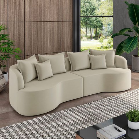 Sofá Living Decorativo Salinas 4 ou Mais Lugares com Almofadas 270cm Modulado Veludo Bege G33- Gran
