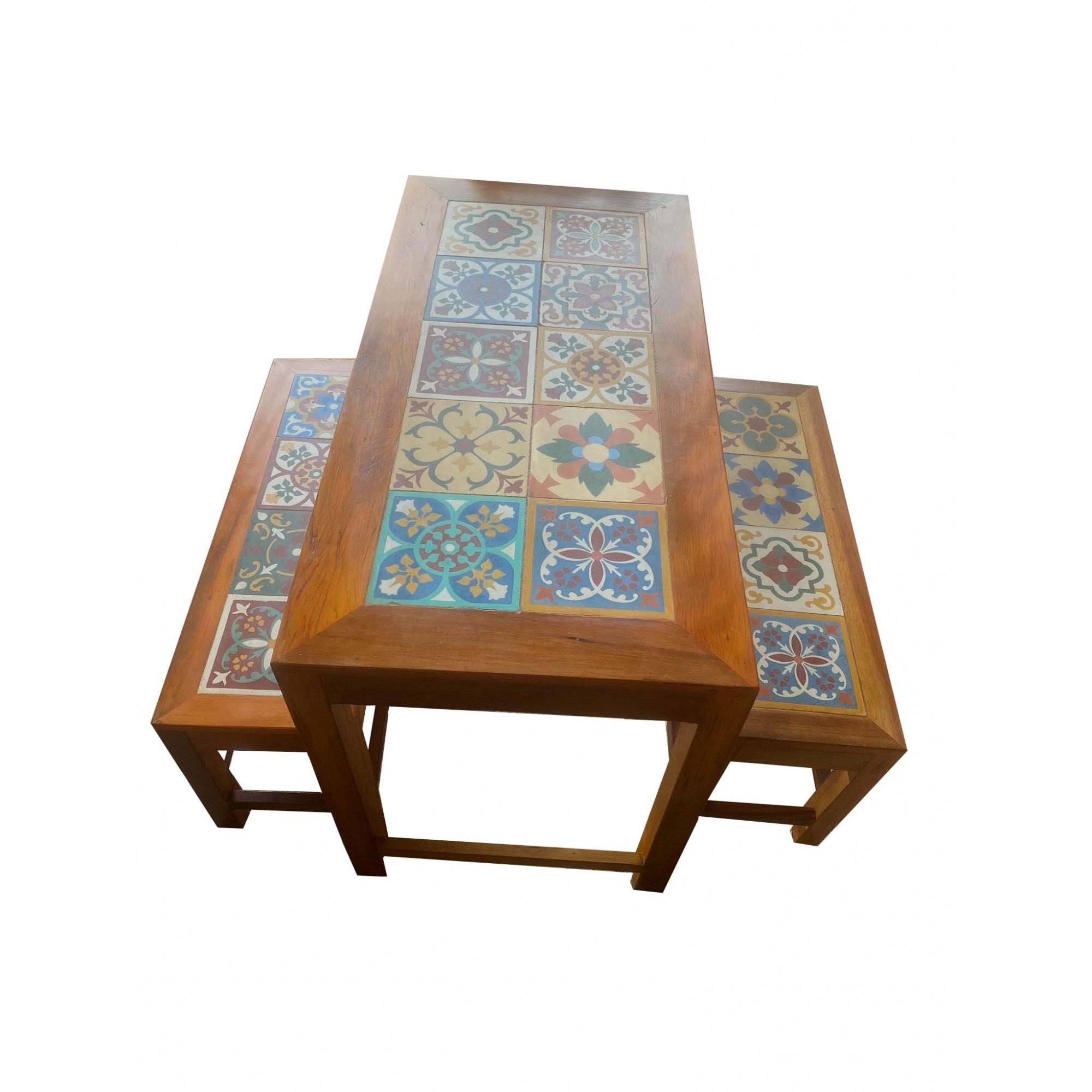 jogo mesa de jantar 120x60 com 2 bancos mineiros ladrilho decoração móveis cozinha bistro MINAS ARTE - 5
