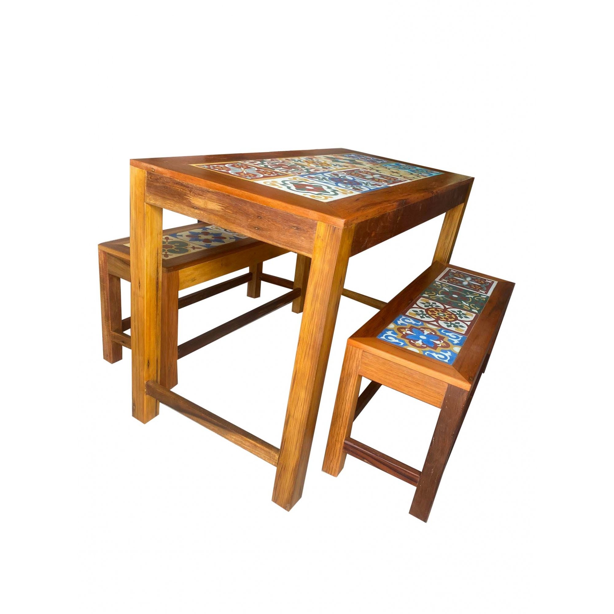 jogo mesa de jantar 120x60 com 2 bancos mineiros ladrilho decoração móveis cozinha bistro MINAS ARTE - 4
