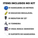 Ver imagem 2 de Mangueira de Jardim 25m Metros Reforçada Chata + Suporte Alça Plástica Portátil Cinza + Torneira