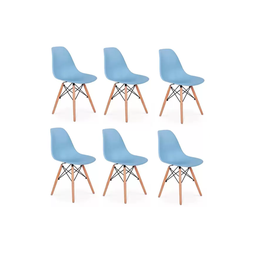 Kit 6 Cadeiras Charles Eames Eiffel Azul Base Madeira Sala Cozinha Jantar - Bering - 4