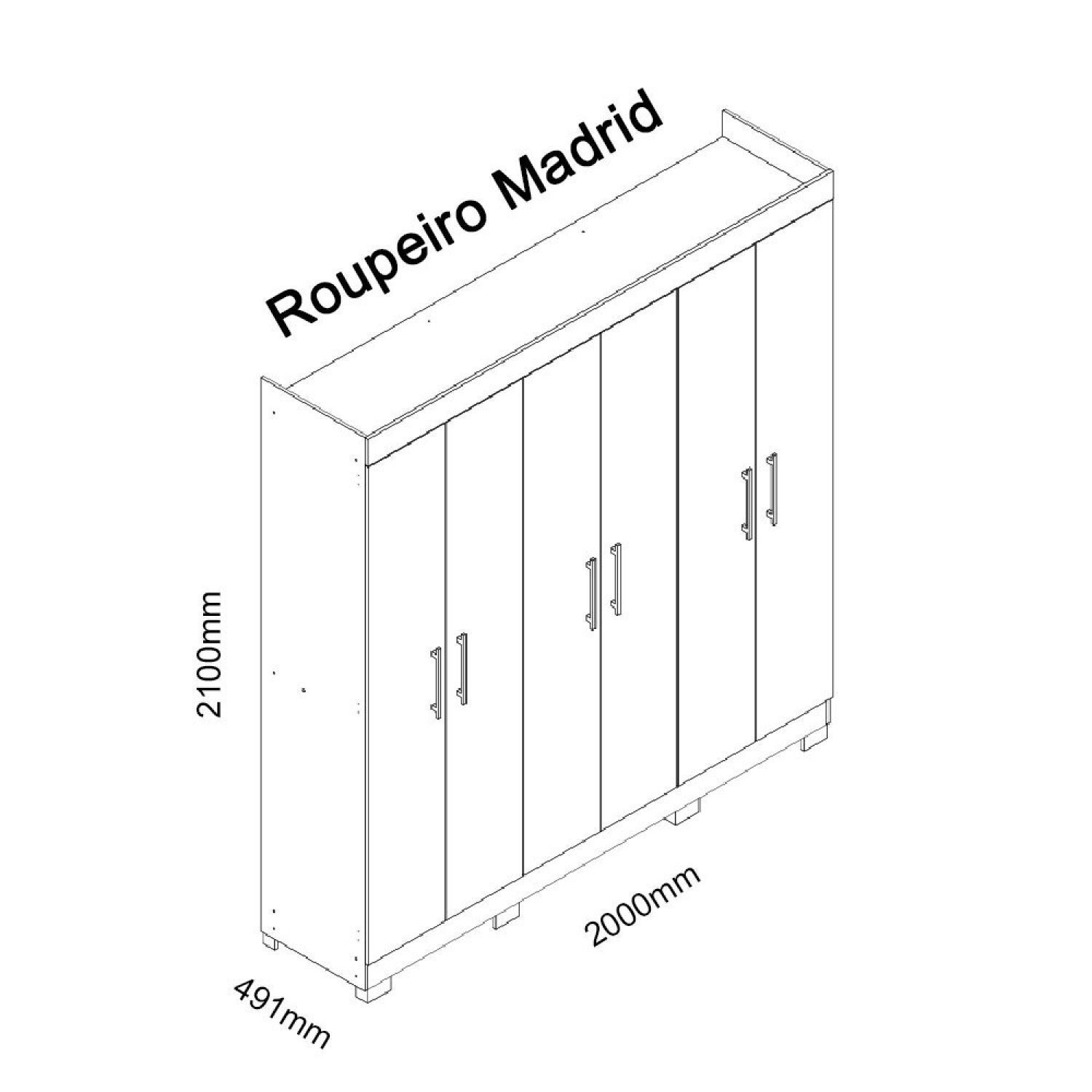 Guarda-Roupa Casal 6 Portas Madrid Gelius Móveis em MDP Marrom 210 cm x 200 cm x 49 cm