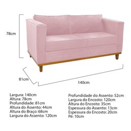 Sofá 2 Lugares Europa Suede Rosa Bebê - Am Decor - 4