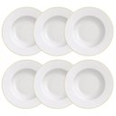 Ver imagem 1 de Jogo 6 Pratos Rasos Branco com Borda Dourada Porcelana 28cm Jantar Tramontina Elisa